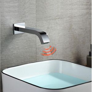 Bathroom Sink Faucets Brass Wall Mounted Integrated Type Automatic Sensor Tap Wash Basin Touchless Infrared Faucet Cold Square