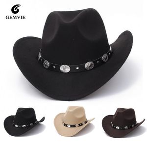Wide Brim Hats Bucket Hats Vintage Western Women Cowboy Hat For Men Wide Brim Cowboy Jazz Cap With Leather Belt Sombrero Cap Four Seasons 230410