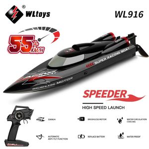 Электрические/RC Лодки Wltoys WL916 RC Boat 55 км/ч бесщеточные 2,4 г радиоэлектроэлектрическая высокоскоростная супер -гоночная модель модели вода Скорость детские подарки RC Toys 230410