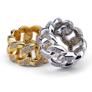 Hip Hop Shining Band Rings 18k Real Gold Plated Cubic Zircon Cuba Chain Finger Ring Jewelry