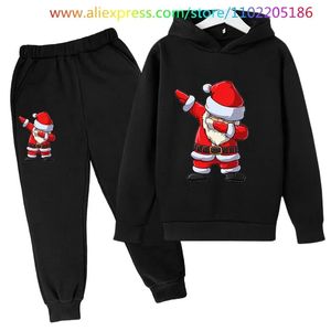 Giyim Setleri Noel Baba Çocukların Mutlu Noel Hoodies Setleri Çocuklar Kız Kızlar Noel Baba Tops Pants 4-14 yaşında Mutlu Yıl 231110