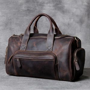 Duffel Bags High Quality Fashion Brand Designer Business Trip Travel Bag For Man Outdoor Genuine Leather Shoe Duffle Male Coffee Black