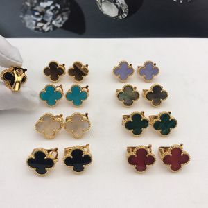Four Leaf Clover Earrings Natural Shell Gemstone Gold Plated Designer for Woman T0P Quality Highest Counter Quality Classic Style Premium Gifts Daily Wear