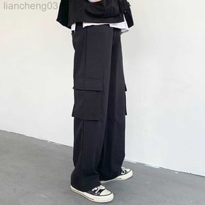 Herrenhose Weites Bein Cargohose Herren Harajuku Oversize Hose Streetwear Mode Techwear Kleidung Lässige knöchellange Hose Sommer Dünn W0411