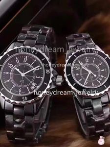 Chan J12 svart keramisk klocka med Diamond J12 Förberedda läder Black Woven Par Watch Luxury Sports Quartz Battery Wristwatch Black White Vintage