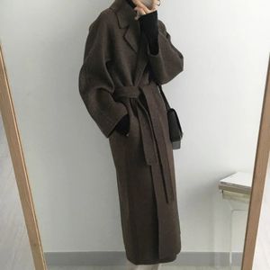 Женская длинная полушерстяная куртка для женщин 2023, однотонное пальто «крыло летучей мыши», корейское зимнее теплое свободное пальто Mujer Snow Wear 231110