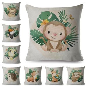 Cuscino Custodia in stile nordico Decor Cute Cartoon Animal Tropical Leaf Lion Cover per divano Federa in poliestere per la casa