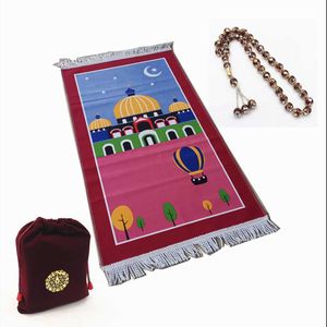 Carpet Muslim Prayer Rug Set Sejadah With Tasbih Prayer Mat Gift Set Islamic Mosque Items Eid Gift Ramadan Gift Set Z0411