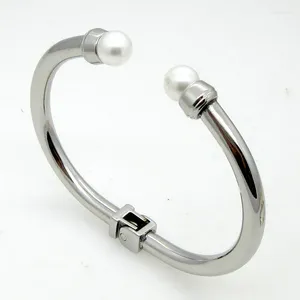 Bangle Fashion Women Color Rose Gold Titanium White Pearl Round Open Cuff Armband Bangles Pulseiras smycken