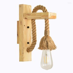 Wall Lamp American Style Pastoral Rope Vintage Wooden Light For Restaurant Coffee Shop Bar Decor E27 Cap(Without Bulb)