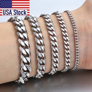 Charm Bracelets 311mm Mens Stainless Steel Curb Cuban Link Chain Black Gold Color Silver Bracelet For Women Jewelry KBM03 230411