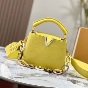 Mini Handbag Shoulder Bags Cowhide Genuine Leather Tote Bag Detachable Resin Link Chain Flap Capucines Hanbags Gold Color Hardware Removable Wide Strap