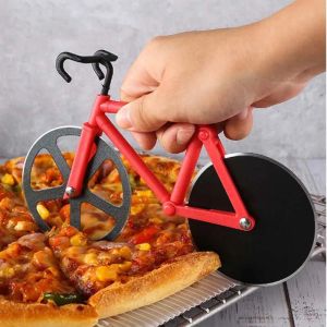 自転車ピザカッターステンレススチールクリエイティブピザローラーカッターダブルホイールキッチンツールキッチンアクセサリーベーキングツール