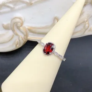 Anéis de cluster Yulem Natural Garnet 925 Sterling Silver Round Cut Noivado Handmade Fine Jewelry Presente para Mulher Menina