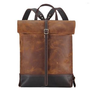 Rucksack Retro Echtes Leder männer Rucksäcke Reise Große Kapazität Schule Tasche Crazy Horse Laptop Taschen Für Mann