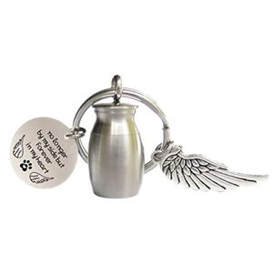 Mini Key rings Cremation Urn Keychain with Wing and Round tags for Memorial Ashes Holder Keepsake Dog Cat Pets Human Jewelry Gift 314I