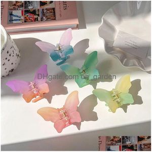 Clamps Fashion Gradient Scrub Butterfly Hair Claws Hairpin Sweet Clamps Transparent Grabs Acrylic Clip For Women Girls Acces Dhgarden Dhvrr