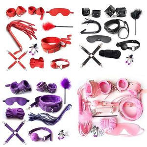 Cockrings BDSM Bondage Restraint Set Sex Handcuffs Whip Anal Beads Butt Plug Bullet Vibrator Toys for Woman Adult S M Fetish 230411