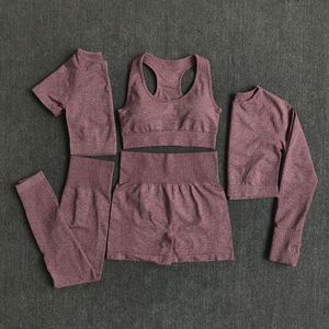 Yoga outfit 235st Seamless Women Set Workout Sportwear Gym Clothing Fitness Långärmad Crop Top High midje Leggings Sports Suits 230411