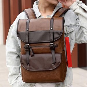 Mochila mochila laptop de couro PU Vintage Homens Men Travel Rucksack de grande capacidade Retro impermeável Bagpack