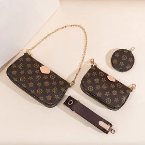 Yeni moda tasarımcı çantası kadın omuz çantası çoklu pochette Accessoires gerçek deri moda çanta çantaları çiçek mini cüzdan 3pcs 3 adet set crossbody çanta 9913