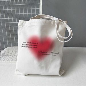 Borse per la spesa Corea Ulzzang Ins Heart Harajuku Borsa a tracolla da donna Art Gothic School Y2k Anime Canvas Shopper casual di grande capacità