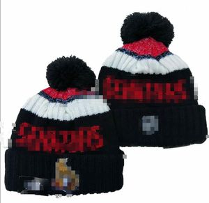Bonés masculinos Ottawa Beanies Seattle Beanie Hats todas as 32 equipes tricotadas com punhos Pom listrado lateral lã quente EUA College Sport Knit Hat Hockey Cap para mulheres A0