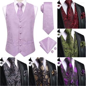 Men's Vests Hi-Tie Paisley Silk Light Purple Jacquard Handkerchief Cufflinks Necktie Sleeveless Wistcoat Sets Wedding Business