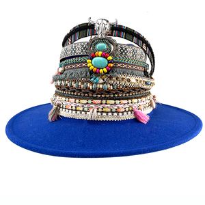 Szerokie brzegowe czapki wiadra czapki boho czapki zespoły ręcznie tkane dla fedora kowboj czapka panama zespołu akcesoria Kolekcja Hatband Regulowana biżuteria UNISEX Western Hat 230411