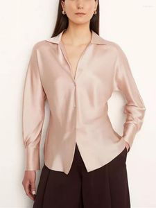 Women's Blouses Women Silk Satin Shirt 2023 Spring Lantern Sleeves Single-Breasted Turn-Down Collar Blouse
