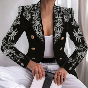 Womens Wool Blends Stylish Women Blazer Suits Coat Fashion Print Double Breasted Turndown Collar 231110