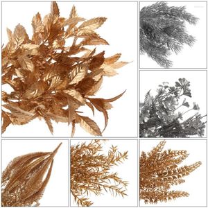 Decorative Flowers 1Pcs Christmas Simulation Leaf Gold Silver Faux Plant Decor Wedding Party Decoration