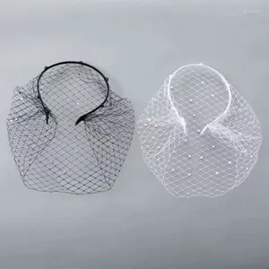 Başlıklar kuş kafesi peçe beyaz kafa bandı gelin rus tül fascinator yüz net maske saç takı düğün aksesuarı kısa allık