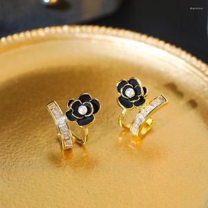 Stud Earrings S Sier Needle Camellia Flower Korean Design Jewelry Autumn and Winter Temperament Exquisite Women