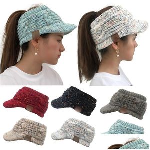 6 Colors Knitted Hat With Brim Empty Top Duck Tongue Ponytail Womens Drop Delivery Dhq1G