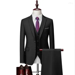 Men's Suits 12 Color M-6XL ( Jacket Vest Pants ) High-end Brand Formal Business Mens Suit Three-piece Groom Wedding Dress Solid