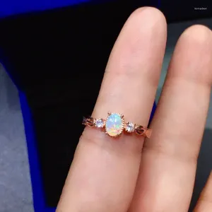 Küme halkaları est doğal opal yüzük gerçek 925 sterling gümüş 4x6mm boyutu değerli taş