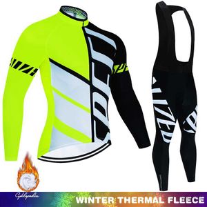 Cykeltröja set 2022 Winter Thermal Fleece Set Cycling Clothes Mens Jersey Sport Riding Bike Mtb Clothing Bib Pants Warm Set Ropa Ciclismo 3M411