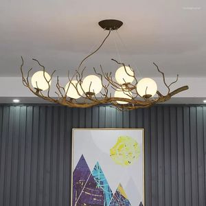 Chandeliers Nordic Branch LED Living Room Chandelier Retro Moon Art Pendant Lamp Creative Personality Bedroom Restaurant Fixtures Lights