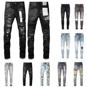 Jeans roxo jeans designer jeans para mens pant empilhados jeans bordado angustiado rasgado motociclista magro em linha reta europeu jean hombre calças calças