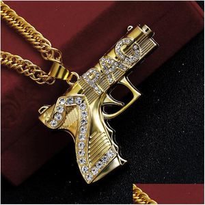 Hänge halsband mode hiphop ised ut halsband smycken guldkedjan pistolform pistol för män droppleveranshängare dhgarder Otvx5