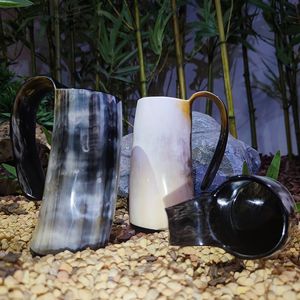 Mugs Handmade Ox Horn Mug Crafts Whiskey S Glasses Cup Wine Drinking Viking Coffee Tea Drop Selling Wholesale 230411