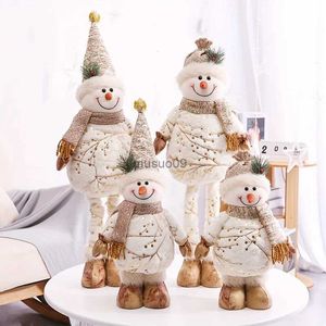 Julekorationer 1-stycken Teleskopisk konsol Plush Snowman Christmas Doll Jul Tree Decoration Pointed Hat New Year Gift Home DecorationL231111