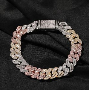 12mm Iced Cuban Link Chain Necklace Armband 14K White Gold Plated Baguette Diamond Cubic Zirconia Jewelry 16inch-24 tum kubansk kedja