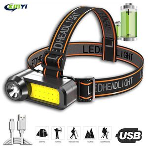 Huvudlampor Super Bright Cob LED -strålkastare Långt räckvidd USB -laddningsbar strålkastare Använd 18650 Batteribatteri Vattentät huvudlampa Portable Head Light P230411