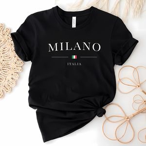 Kadın T-Shirt Kadın Yaz Milano Mektupları Baskı Y2K T-Shirt Bayanlar Kısa Kollu Lüks Tees Giyim Gevşek Saf Pamuk Yumuşak Tops 230411