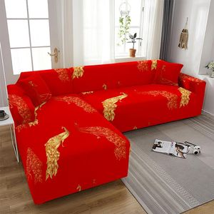 Stol täcker rött tryck L-form soffa omslag för vardagsrum kinesiska stylskydd anti-damm elastiska stretchhörn