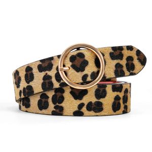 Cintura in pelle sintetica alla moda con stampa leopardata Cintura in pelle PU con design O-ring personalizzato con fibbia alleata per donna