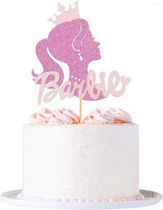 Party Supplies Princess Cake Topper Pink Glitter Girl Toppers For Wedding Bridal Shower Baby Birthday Decorations