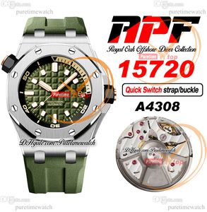 APF 15720ST A4308 Automatic Mens Watch 42 Steel Case Green Dial Yellow Stick Rubber Strap With Functional Quick Removal Endlinks Super Edition Puretimewatch D4